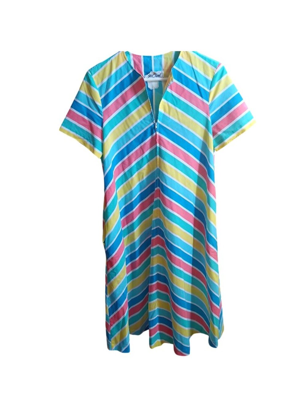 True Vintage Dress sz 10 Medium 1970's House Chore Buzz About Granny Striped